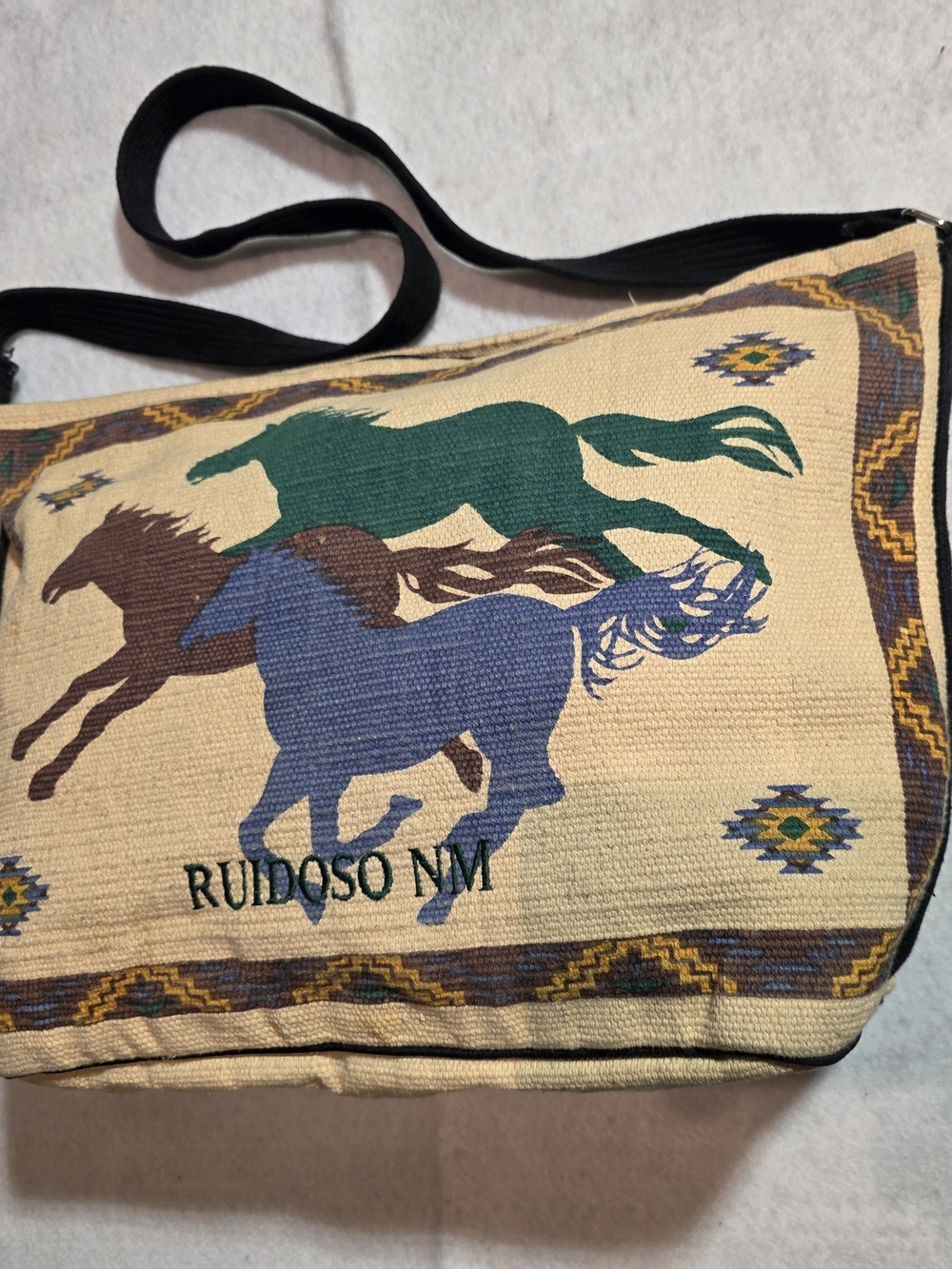 Ruidoso NM Horse Tapestry Crossbody Bag - Blue Green Brown